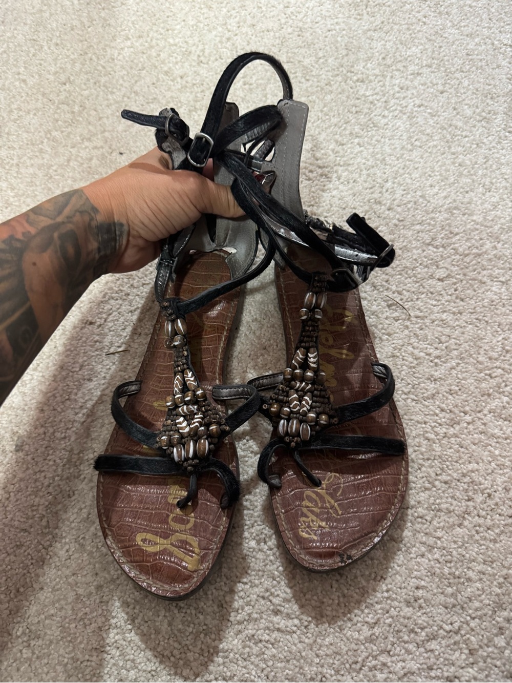 Sam Edelman Black Beaded Strappy Gladiator Sandals